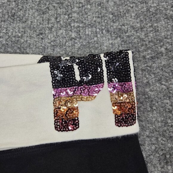 Victoria Secret PINK LOVE Black Yoga Cropped Fold Over Pants Sequins Large Y2k - Picture 5 of 12